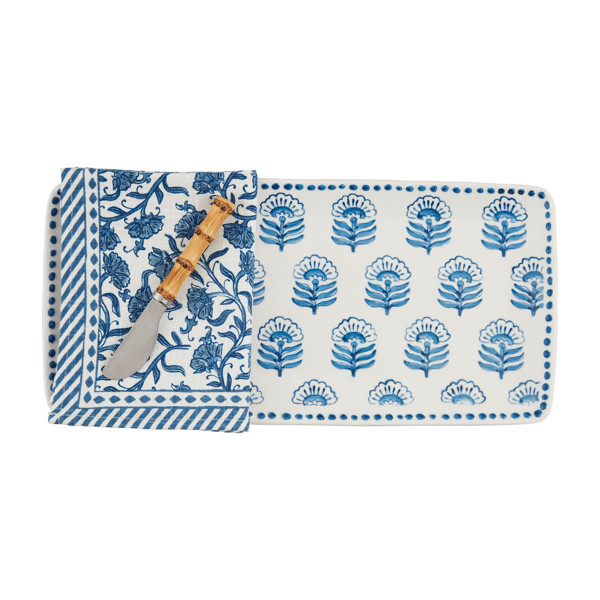 Block Print Tray And Towel Set | Mud Pie