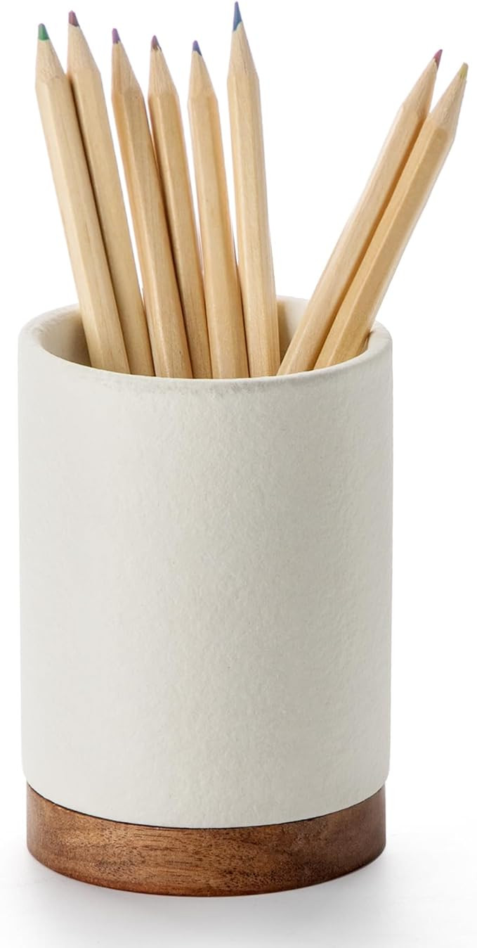 Pen Holder for Desk, Ceramic Pencil Organizer & Makeup Brush Holder, Office Decor and Desk Access... | Amazon (US)