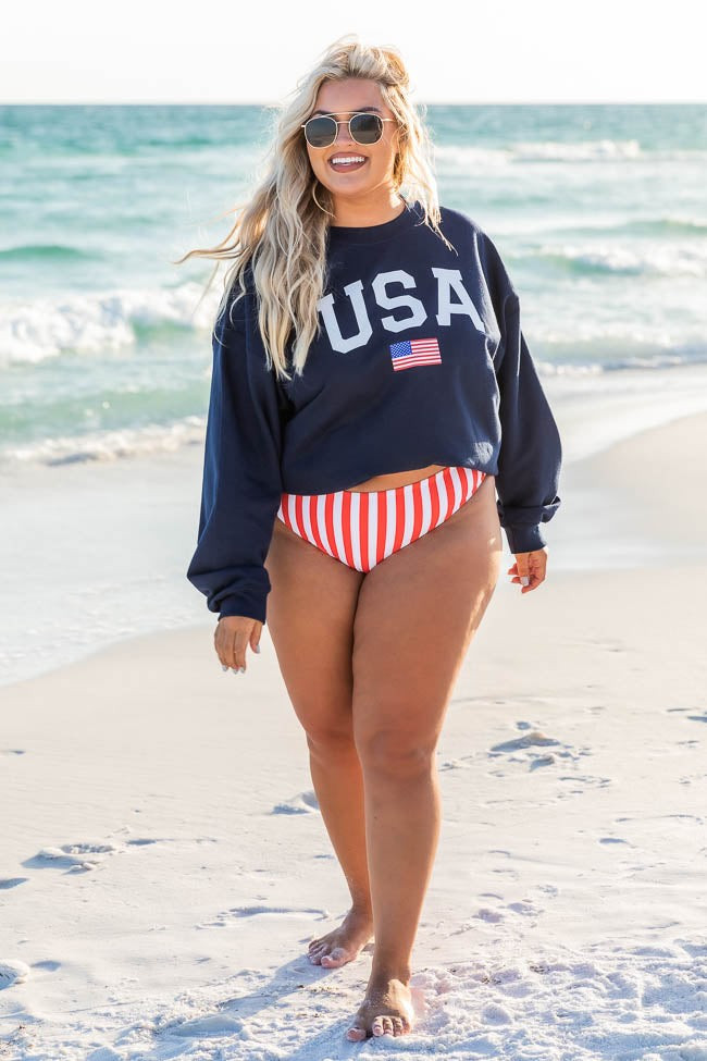 Athletic USA Flag Navy Sweatshirt | Pink Lily