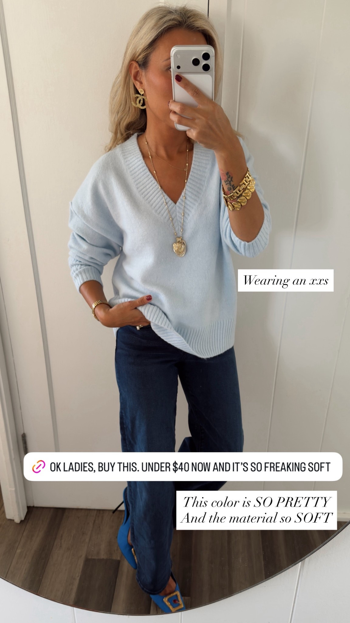 Such a great great, SOFT sweater omg. And the color is SO PRETTY!! Wearing an xs. Jeans in a petite 24, lots of stretch. 

#LTKHoliday #LTKOver40 #LTKSaleAlert