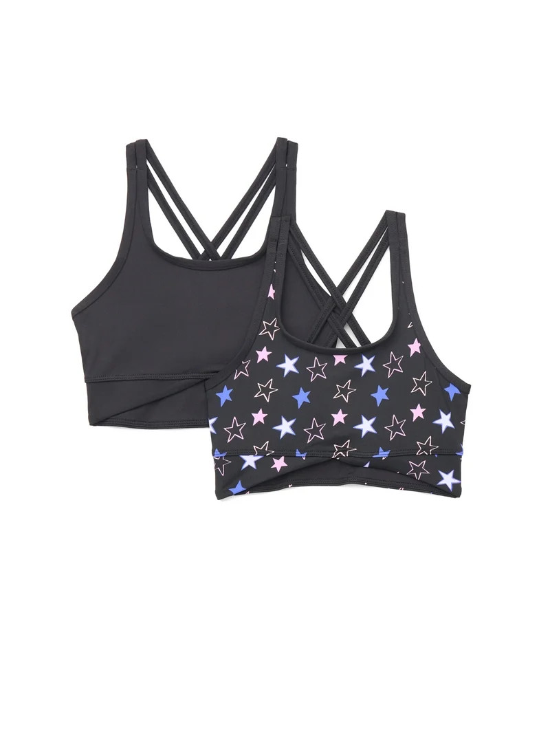 Atheltic Works Girls Crossover Strappy Back Sports Bra, 2 Pack, Sizes XS-XXL | Walmart (US)