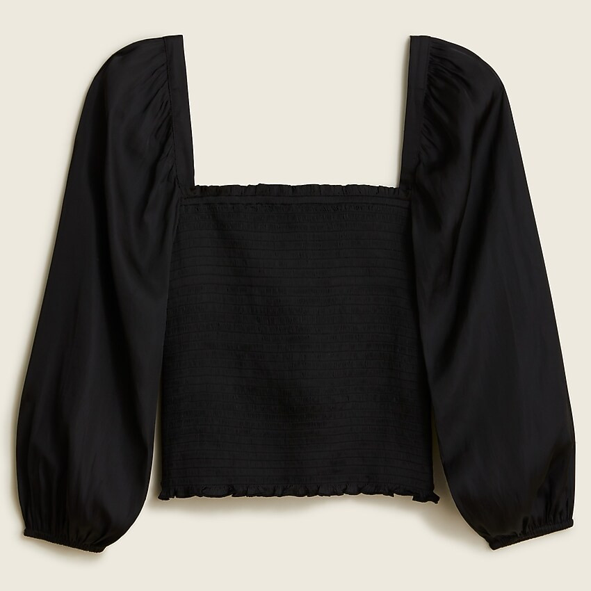 Squareneck smocked featherweight satin top | J. Crew US