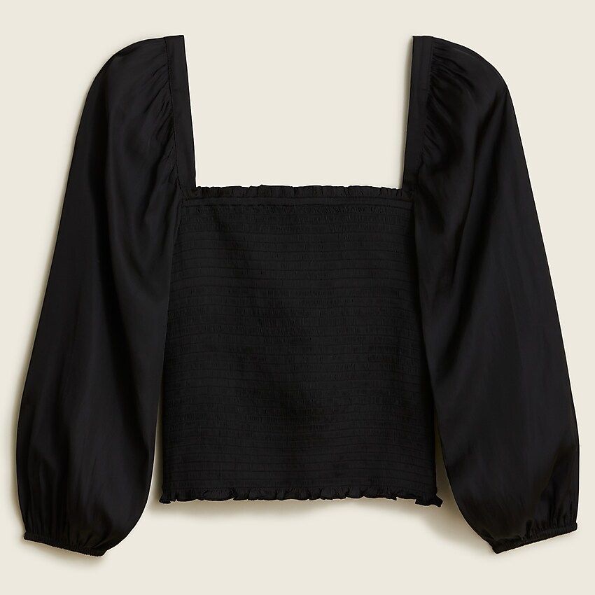 Squareneck smocked featherweight satin top | J.Crew US