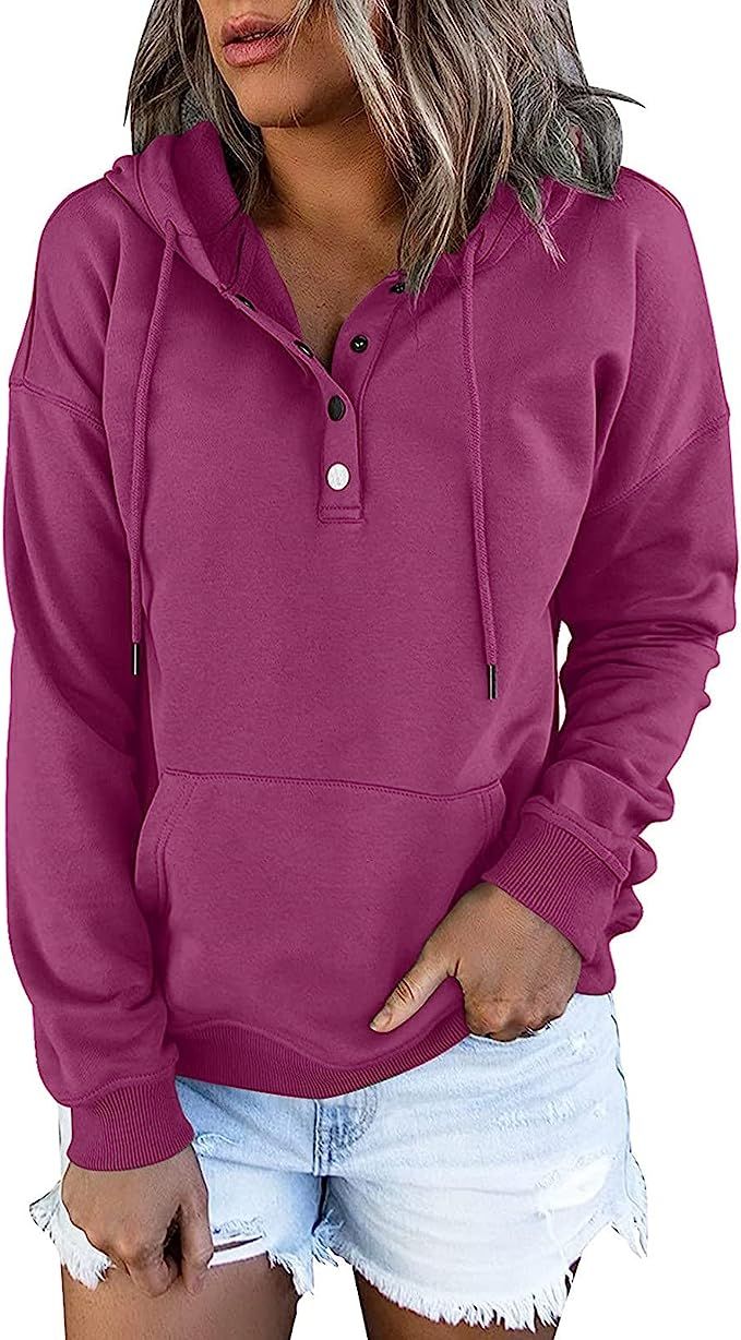 UNIPIN Womens Fall Thicken Warm Lightweight Button Down Drawstring Hoodies Fashion Long Sleeve Sw... | Amazon (US)