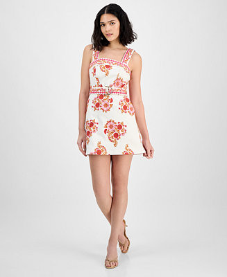 Women's Embroidered Belted Mini Dress | Macy's