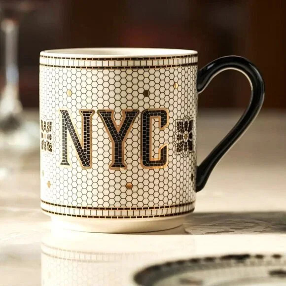 NEW ANTHROPOLOGIE BISTRO TILE NYC MUG CUP LATTE TEA COFFEE MOSAIC | eBay US