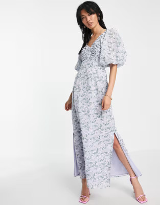 ASOS DESIGN premium floral broderie cut out side maxi dress | ASOS (Global)
