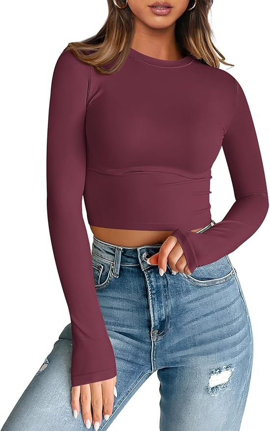 Trendy Queen Womens Long Sleeve Crop Tops Basic Slim Fitted Shirts Casual Fashion 2024 Y2k Tops T... | Amazon (US)