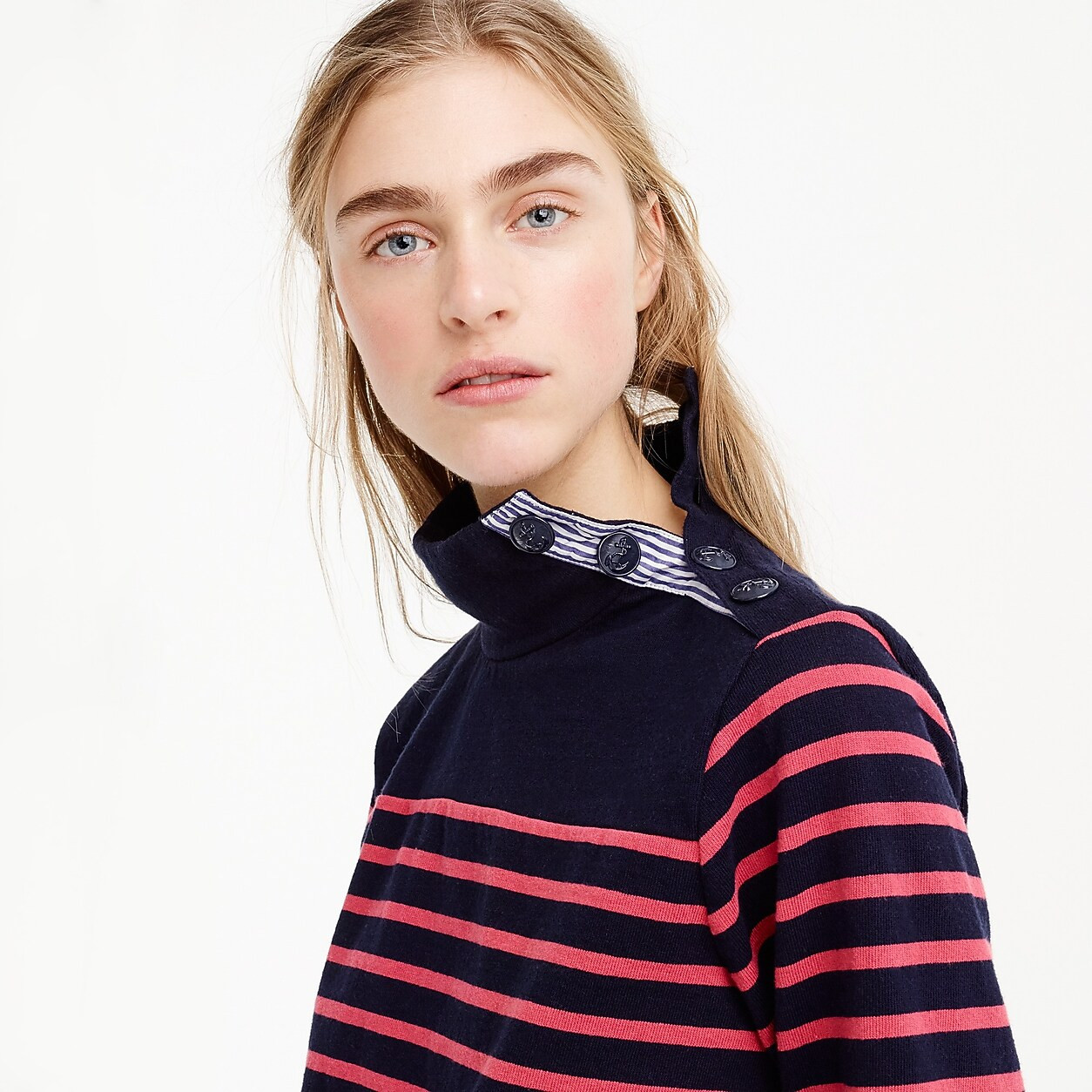 Striped button-shoulder turtleneck | J. Crew US