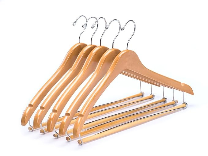 Amber Home Contoured Wooden Hangers Sturdy Wood Suit Coat Clothes Hangers Clothing Hangers with L... | Amazon (US)