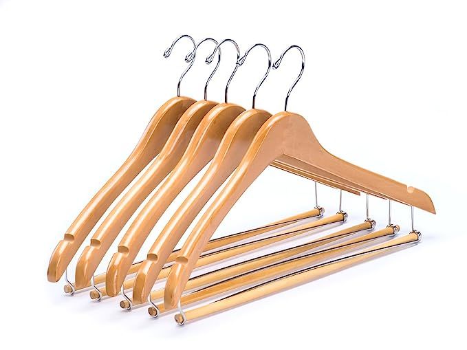 Amber Home Contoured Wooden Hangers Sturdy Wood Suit Coat Clothes Hangers Clothing Hangers with L... | Amazon (US)