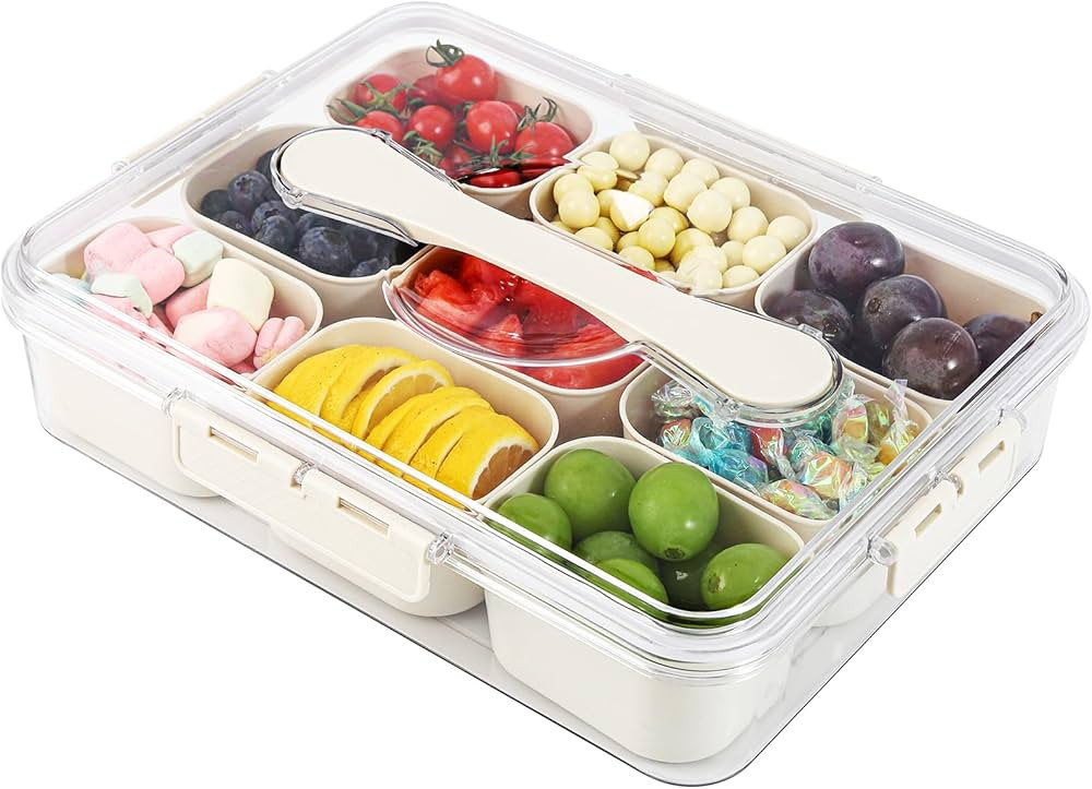 feifuns Divided Serving Tray with Lid, Portable Snackle Box Container with Reusable & Food Grade ... | Amazon (US)