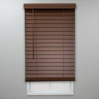 Textured Dark Oak Cordless Room Darkening Faux Wood Blinds with 2 in. Slats - 30.25 in. W x 60 in. L | The Home Depot