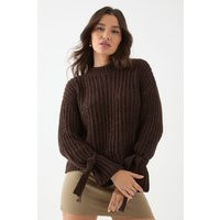 Womens Knitted Tie Sleeve Oversized Jumper - chocolate - M/L, Chocolate | Miss Pap UK