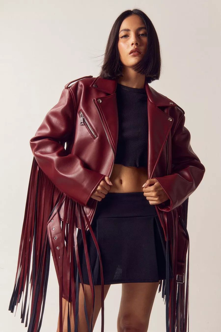 Veste biker en similicuir à franges | Nasty Gal FR