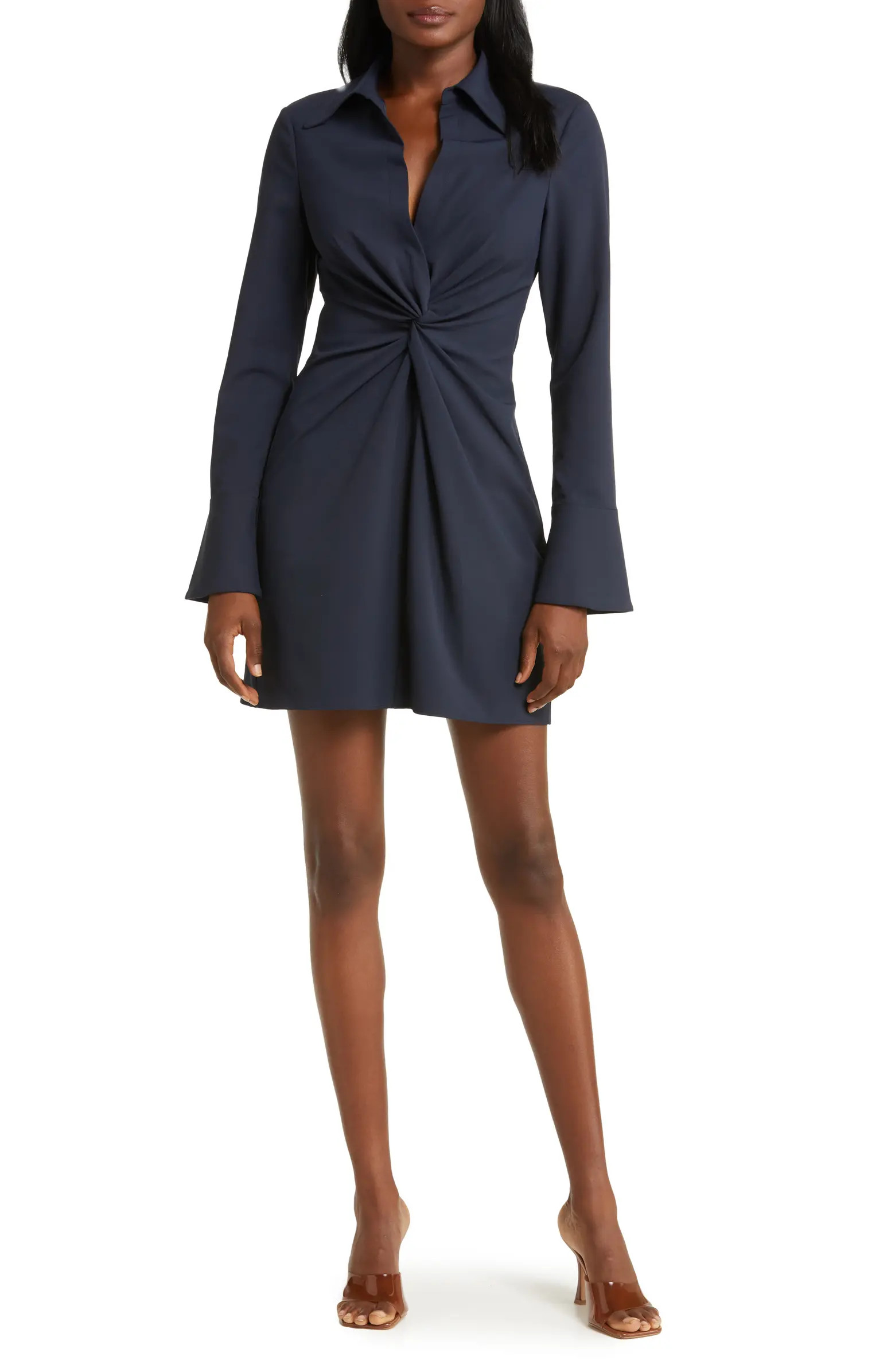 McKenna Front Twist Long Sleeve Mini Shirtdress | Nordstrom
