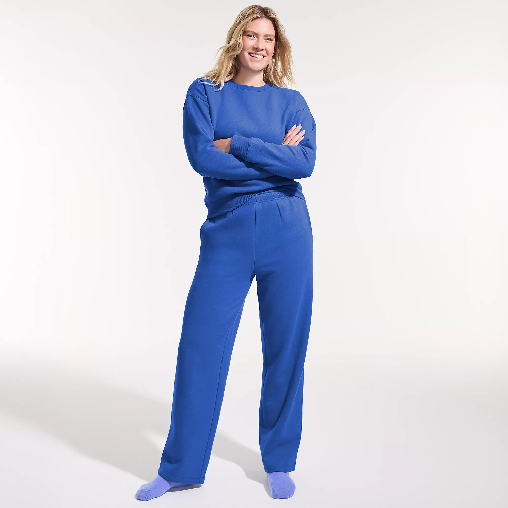 Women's Serious Sweats High Rise Relaxed Straight Leg Pants - Set Bottom | Lands' End (US)