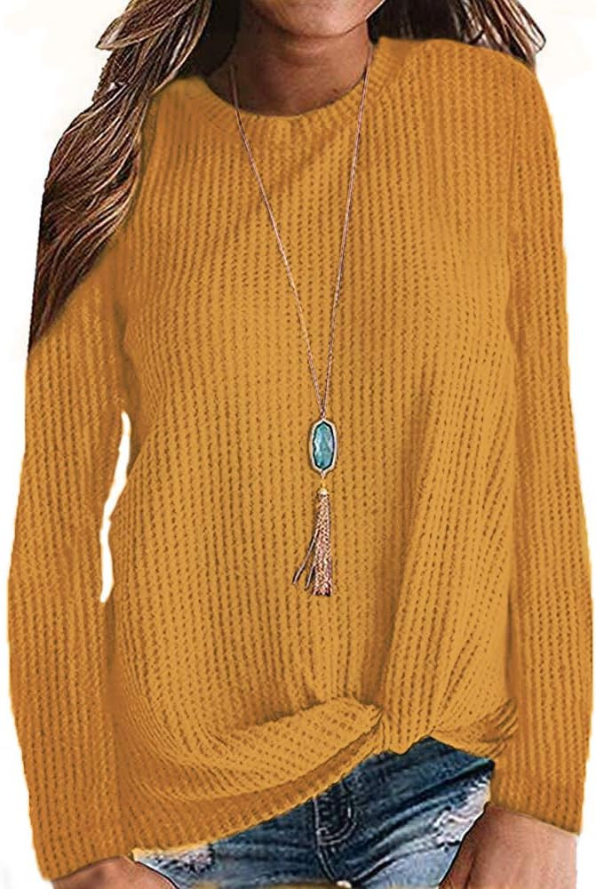 MISFAY Womens Casual Top Long Sleeve Cute Twist Knot Waffle Knit Shirts Tops | Amazon (US)