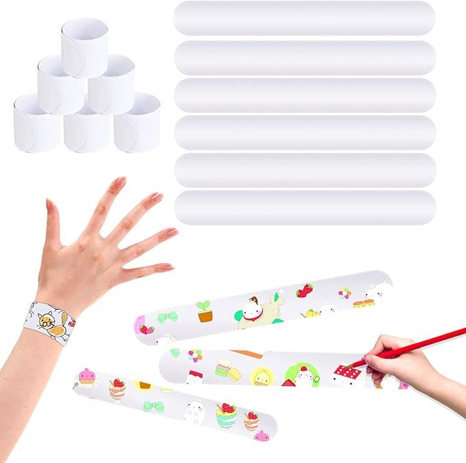 DIYASY White Slap Bracelets,48 Pcs DIY Snap Bracelet Bands Decorative Blank Bracelet for Kids Gir... | Amazon (US)