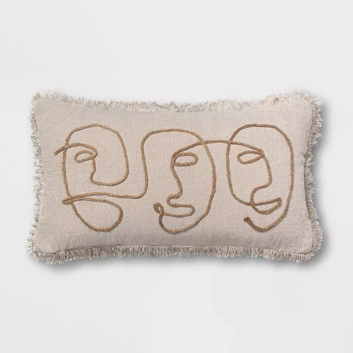 Oversized Lumbar Cotton/Linen Pillow with Jute Embroidery Neutral - Opalhouse™ | Target
