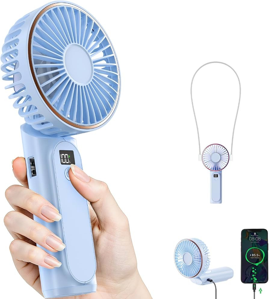 TUNISE Portable Handheld Fan, Portable Fan Rechargeable, 4000mAh, 180\u00b0 Adjustable, 6 Speed W... | Amazon (US)