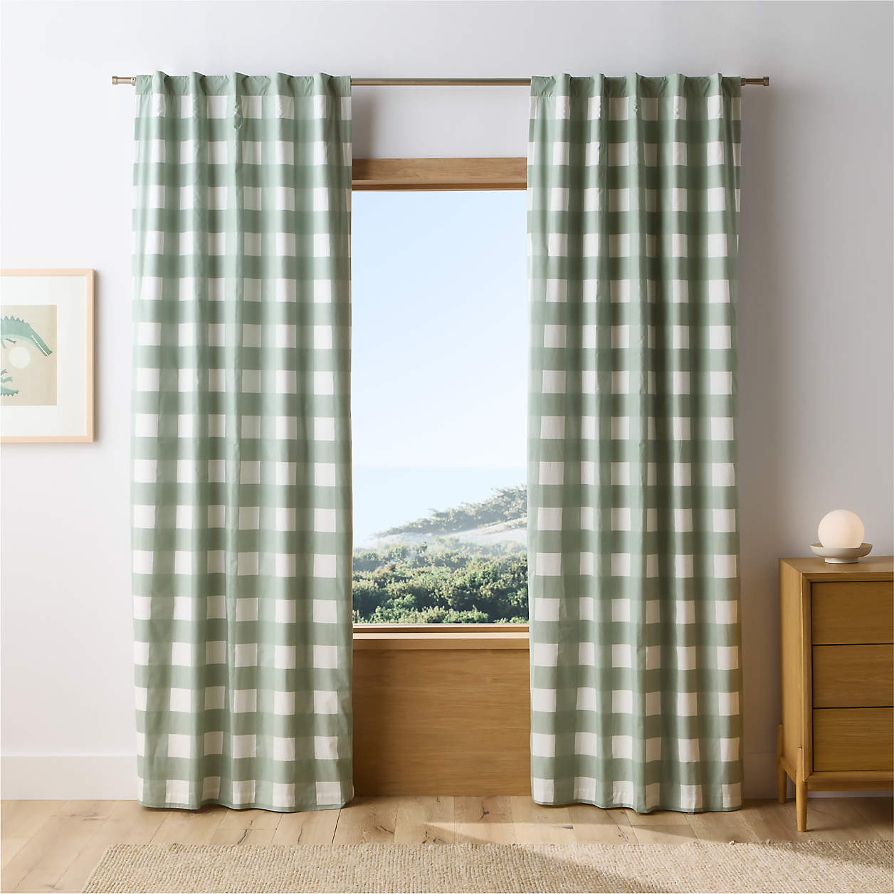 Verte Green Buffalo Check Organic Cotton Blackout Window Curtain Panel 44"x84" + Reviews | Crate ... | Crate & Barrel