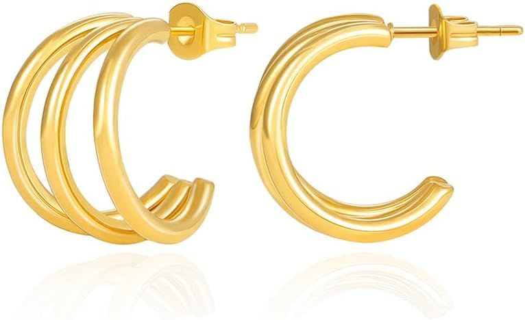 Chunky Gold Hoop Earrings for Women 18K Gold Paperclip Oval Hoop Earrings Gold Square Hoops Small... | Amazon (US)