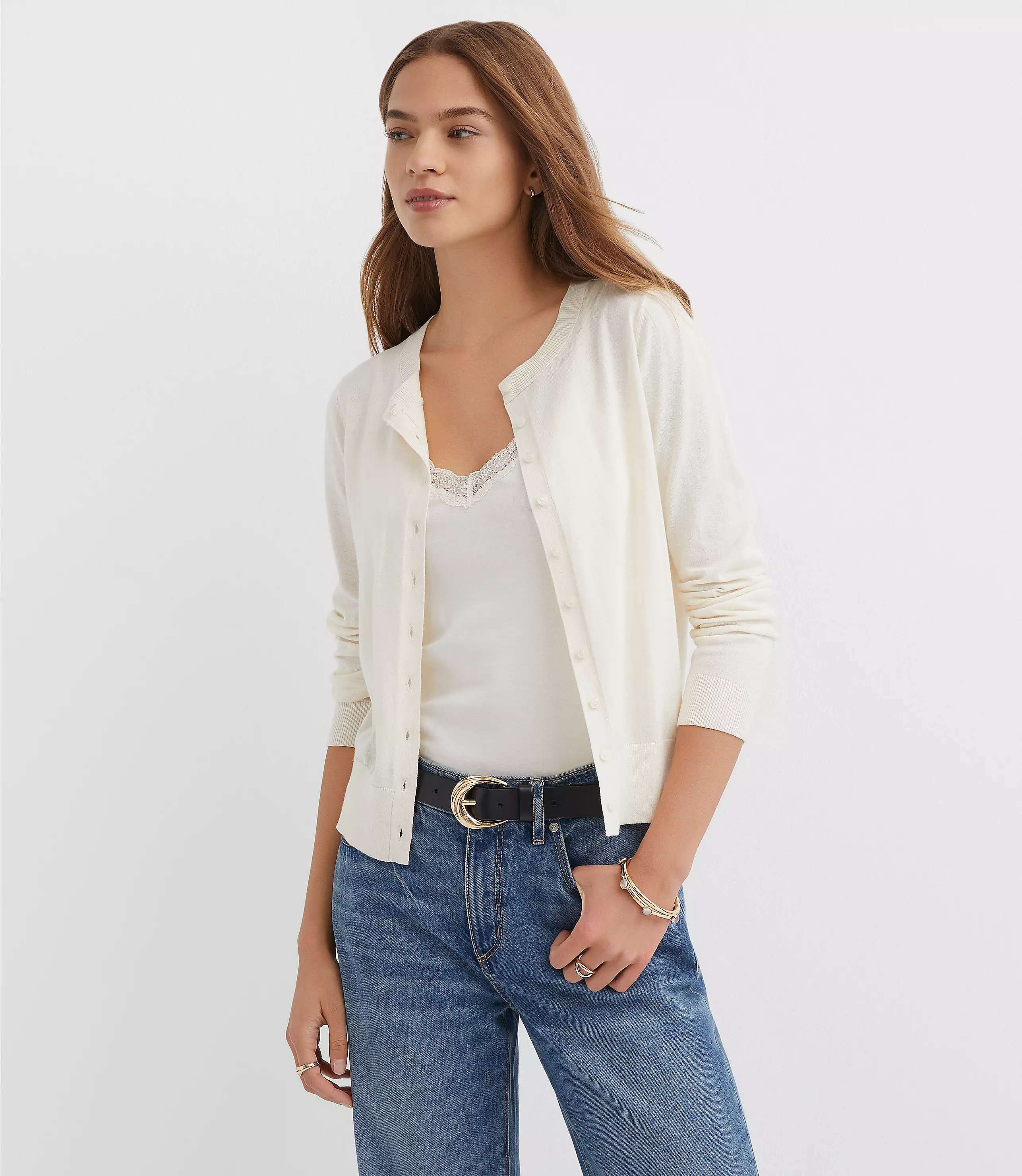 Modern Crew Neck Cardigan | LOFT