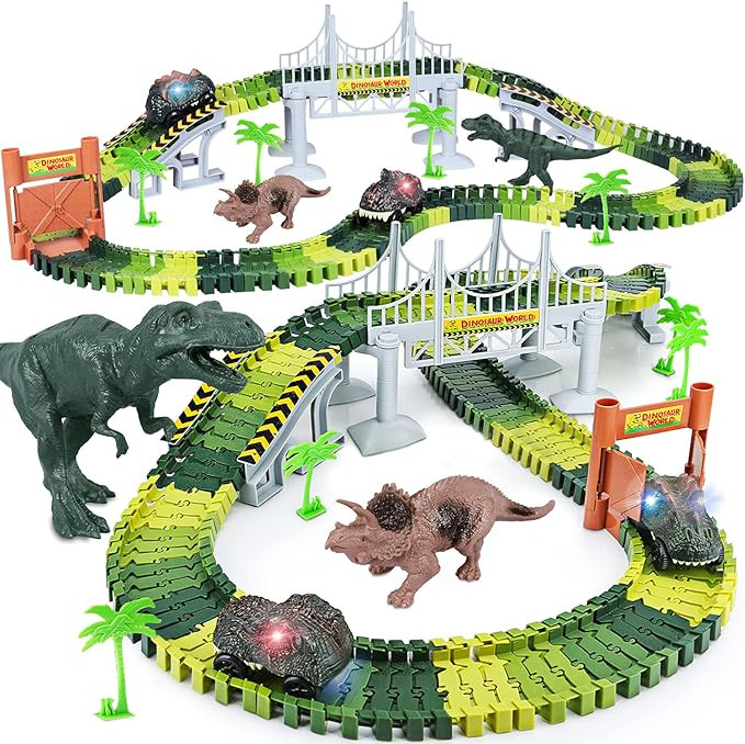 Dinosaur Toys,Create A Dinosaur World Road Race,Flexible Track Playset and 2 pcs Cool Dinosaur ca... | Amazon (US)