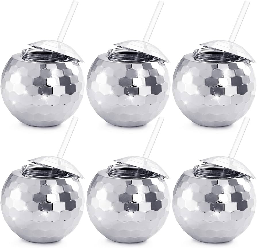 Nicunom 6 Pack Disco Ball Cups with Lids & Straws, 19 Oz Silver Disco Ball Tumbler 1970s Disco Fl... | Amazon (US)