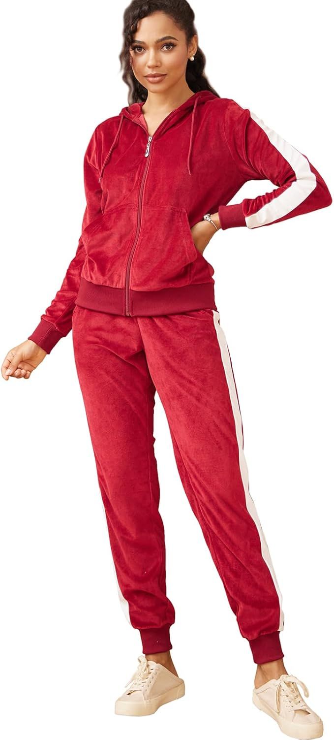 Leehanton Velour Tracksuit Womens Sweatsuits 2 Piece Set Zip Hoodie Sweatpants Outfits Velvet Jog... | Amazon (US)