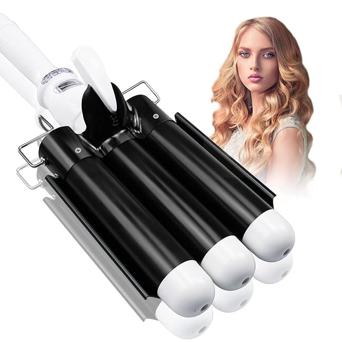3 Barrel Curling Iron Wand Hair Crimper with LCD Temp Display - 1.25 Inch Temperature Adjustable ... | Amazon (US)