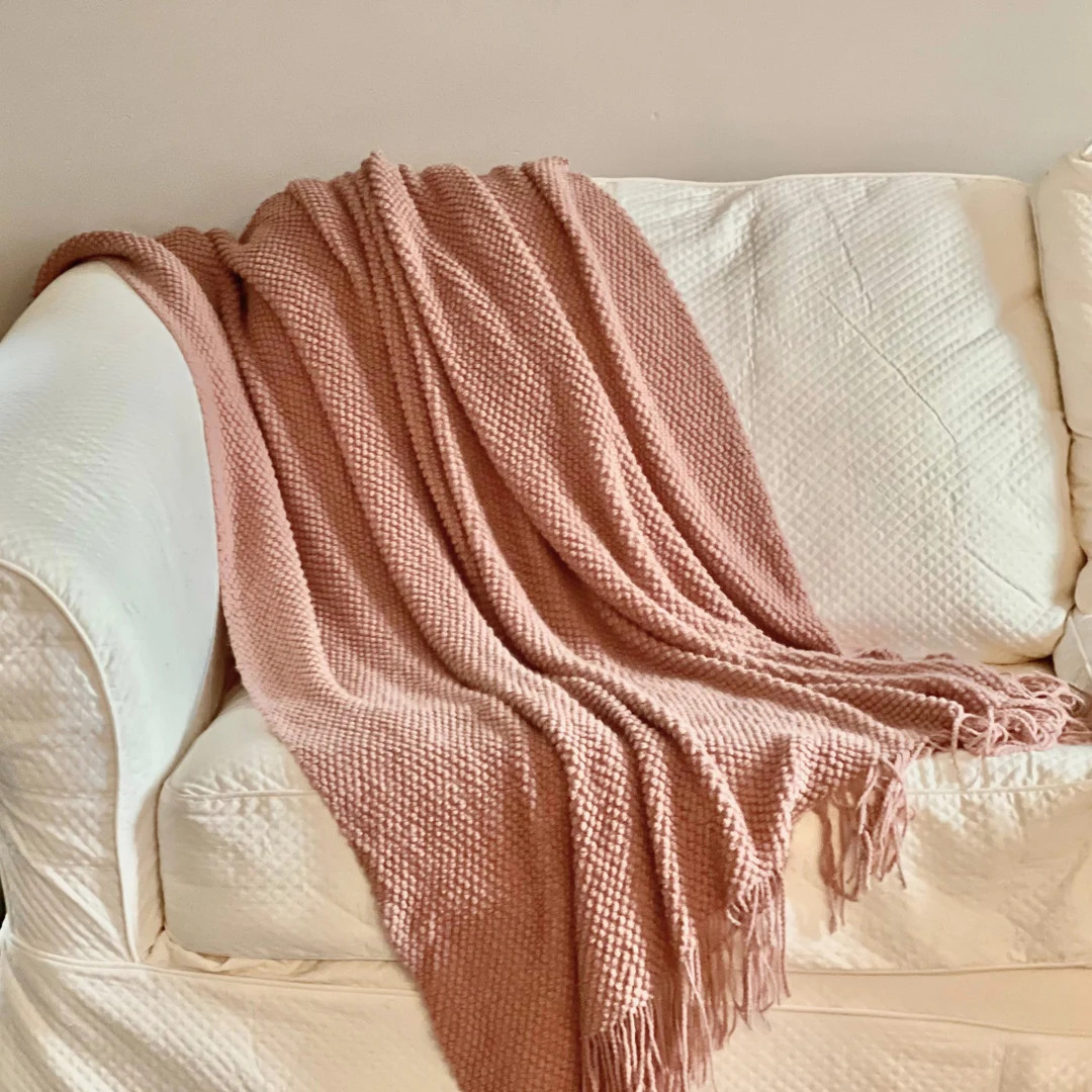 Winter Dusty Rose Soft Throw Blanket, Blush Throw Blanket With Fringes for Bedroom, Cozy Throw Bl... | Etsy (US)