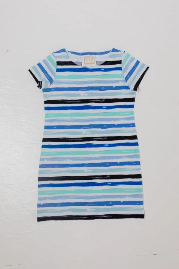 Blue Stripe Print Kids Short Sleeve Dress | Sail to Sable