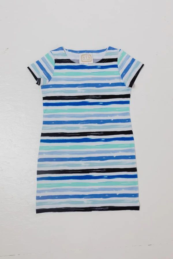 Blue Stripe Print Kids Short Sleeve Dress | Sail to Sable