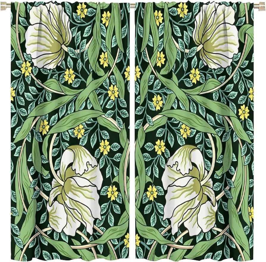 Floral William Morris Curtain Boho Retro Flowers Plant Patterned Vintage Decor Window Treatment f... | Amazon (US)