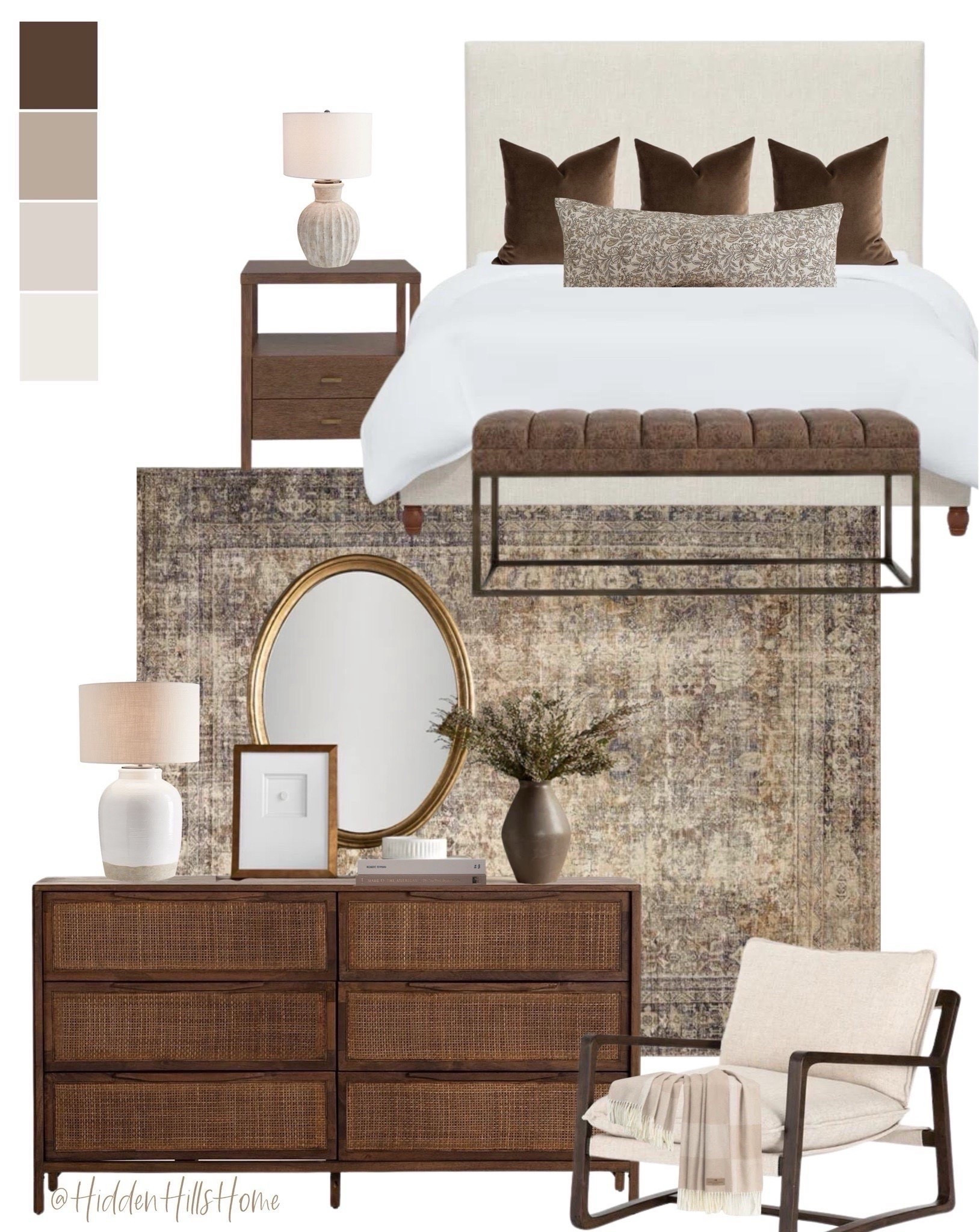 Bedroom decor, bedroom mood board, home decor, bedroom design, master bedroom decor ideas, primary bedroom Inspo, moody brown bedroom #bedroom