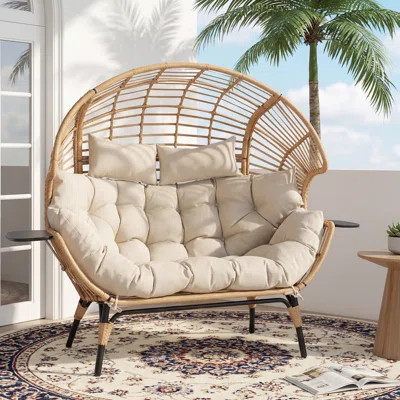 Double Egg Chair Indoor Outdoor Stationary Oversized Thicken Padded Cushions,2 Person Egg Loveseat Chair With Cup Holder | Wayfair North America