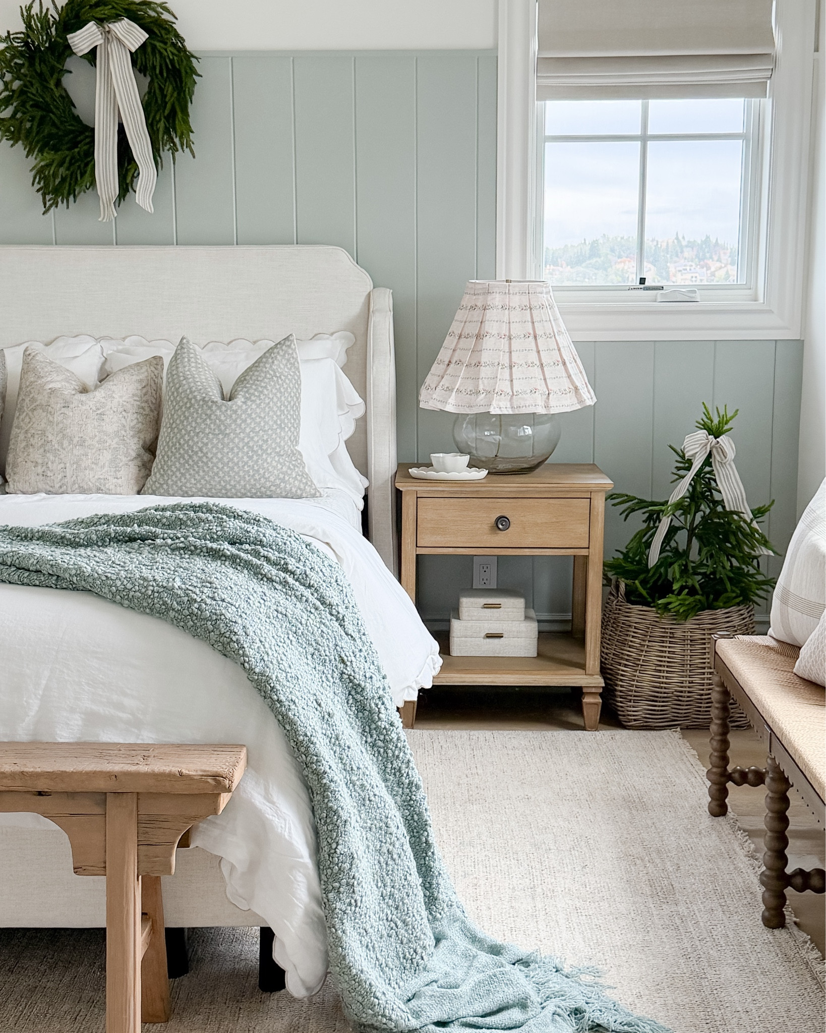 Love a holiday bedroom!  Linking my favorite Norfolk greenery I use every year!  Love the legs on this nightstand!  And my newest lamp and bench have added the perfect whimsical twist to this room!  Linking a similar bed with the same fabric as this one is discontinued!

#LTKHome #LTKSeasonal