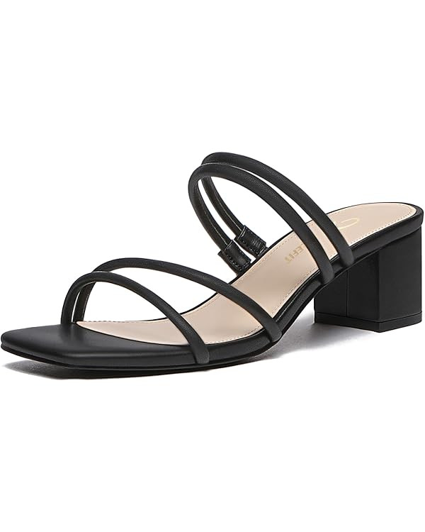 Athlefit Women's Strappy Block Chunky Heels Fashion Square Open Toe Slip On Heeled Sandals | Amazon (US)