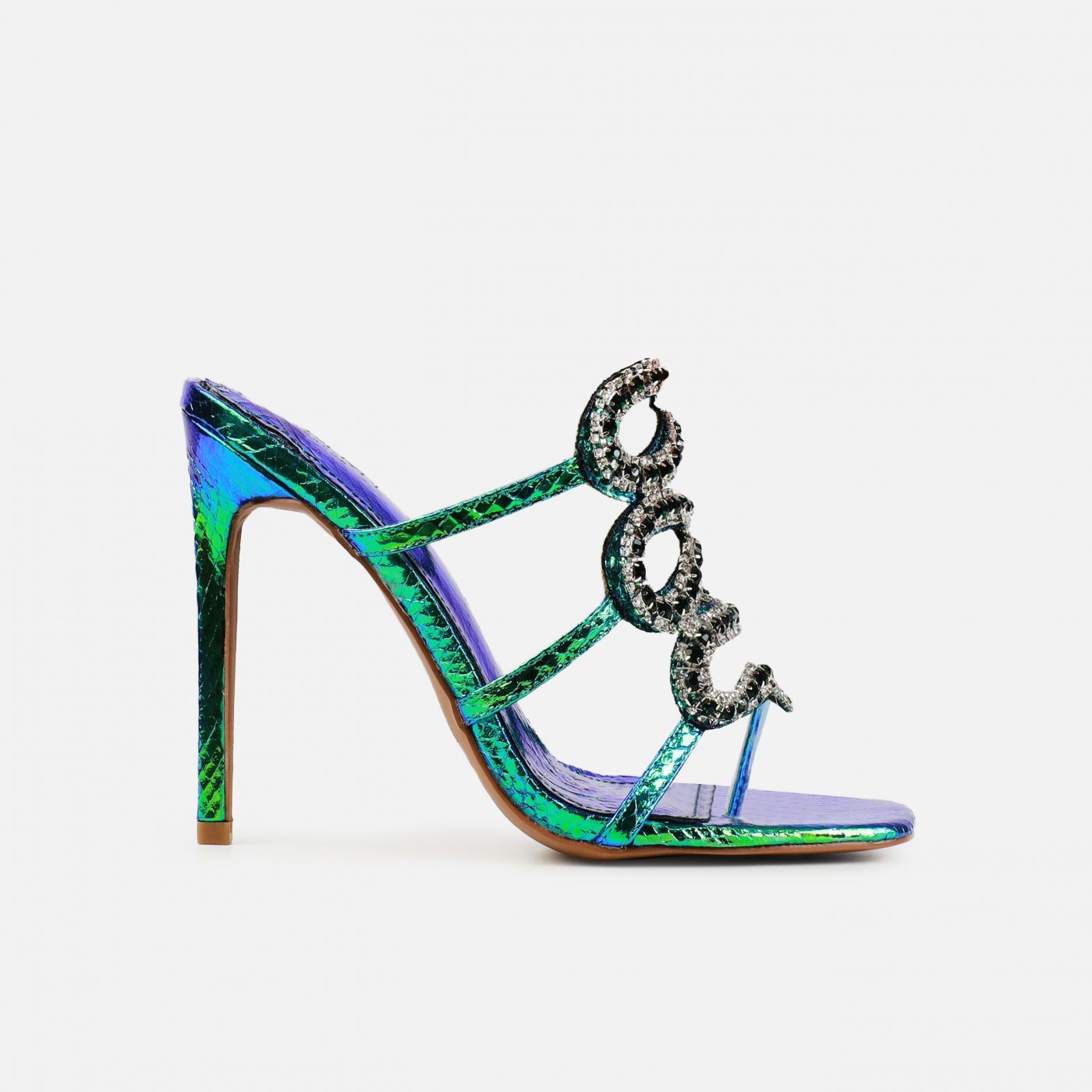 Scorpius Iridescent Green Diamante Snake Stiletto Heels | Simmi Shoes