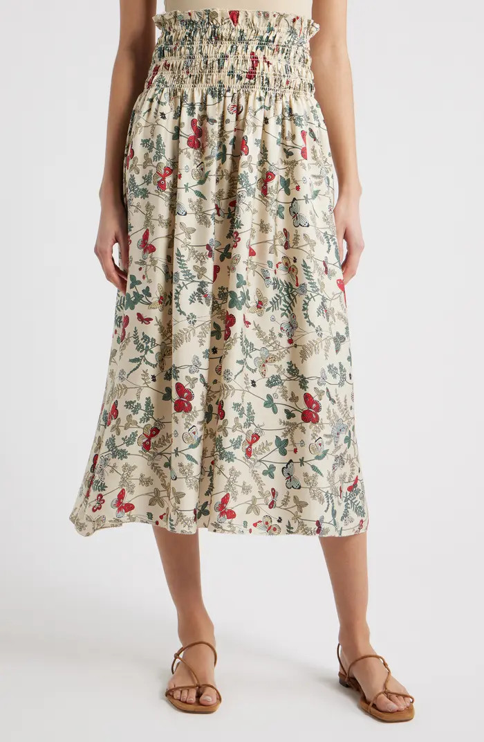 The Canary Floral A-Line Silk Midi Skirt | Nordstrom