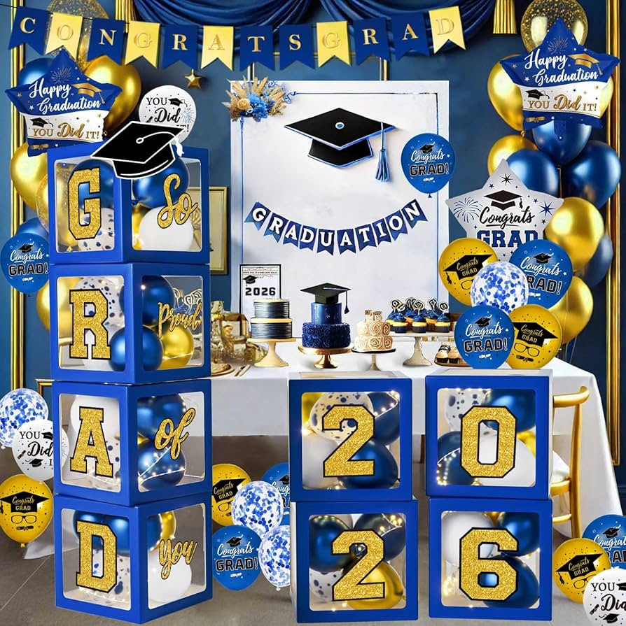 Graduation Decorations Class of 2026 - Blue and Gold Balloons Boxes with Letters 2026 GRAD So Pro... | Amazon (US)