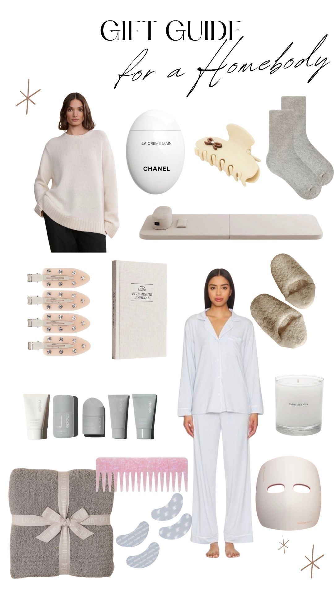 Gifts for a homebody 

#homebody #gift #forher #giftguide #giftguideforher #gifts #forahomebody #skincare #blanket #slippers #pajamas #pjs #handcream #socks #sweater #winter #christmas #candle #hairclip #yogamat #ledfacemask #comb  

#LTKFindsUnder100 #LTKGiftGuide #LTKHoliday