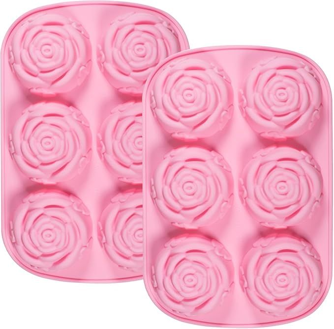 WANDIC Rose Silicone Mold, 2 Pcs Rose Flower Candy Chocolate Making Silicone Molds 6 Cavity Cake ... | Amazon (US)
