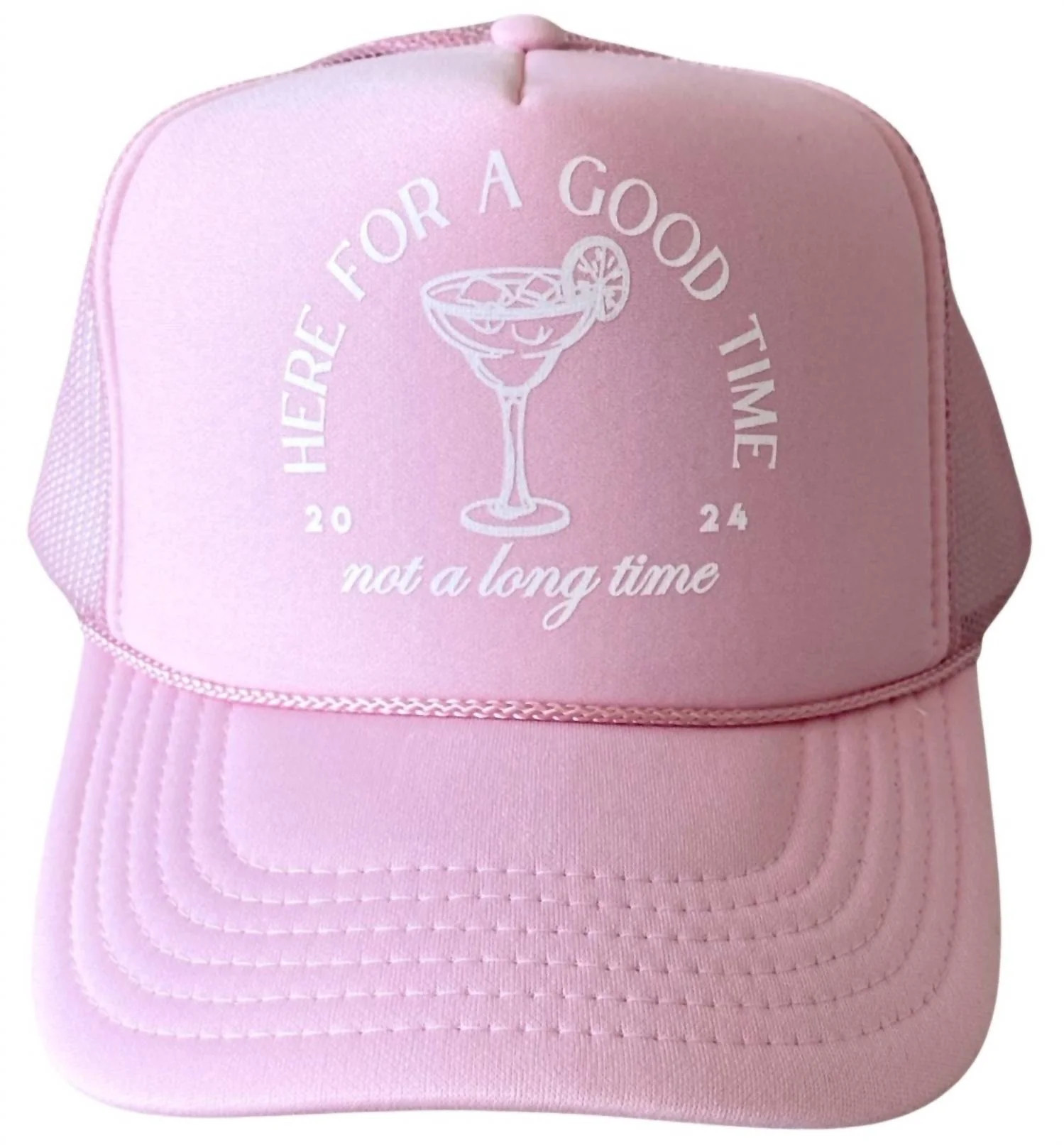 Here For A Good Time Trucker Hat In Pink | Shop Simon