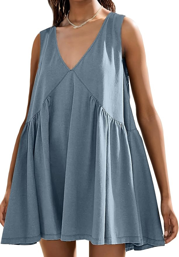 GOLDSTITCH Womens Summer Sleeveless Mini Dress Casual Loose V Neck Sundress with Pockets | Amazon (US)