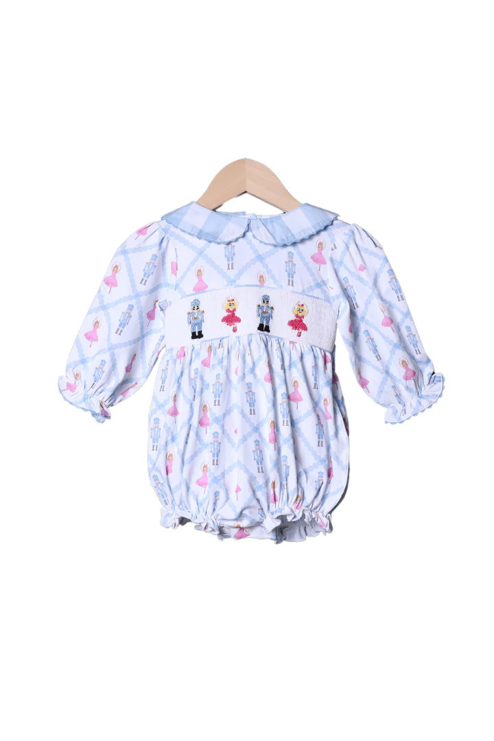 Smocked Nutcracker Blue Gingham Bubble | The Smocked Flamingo