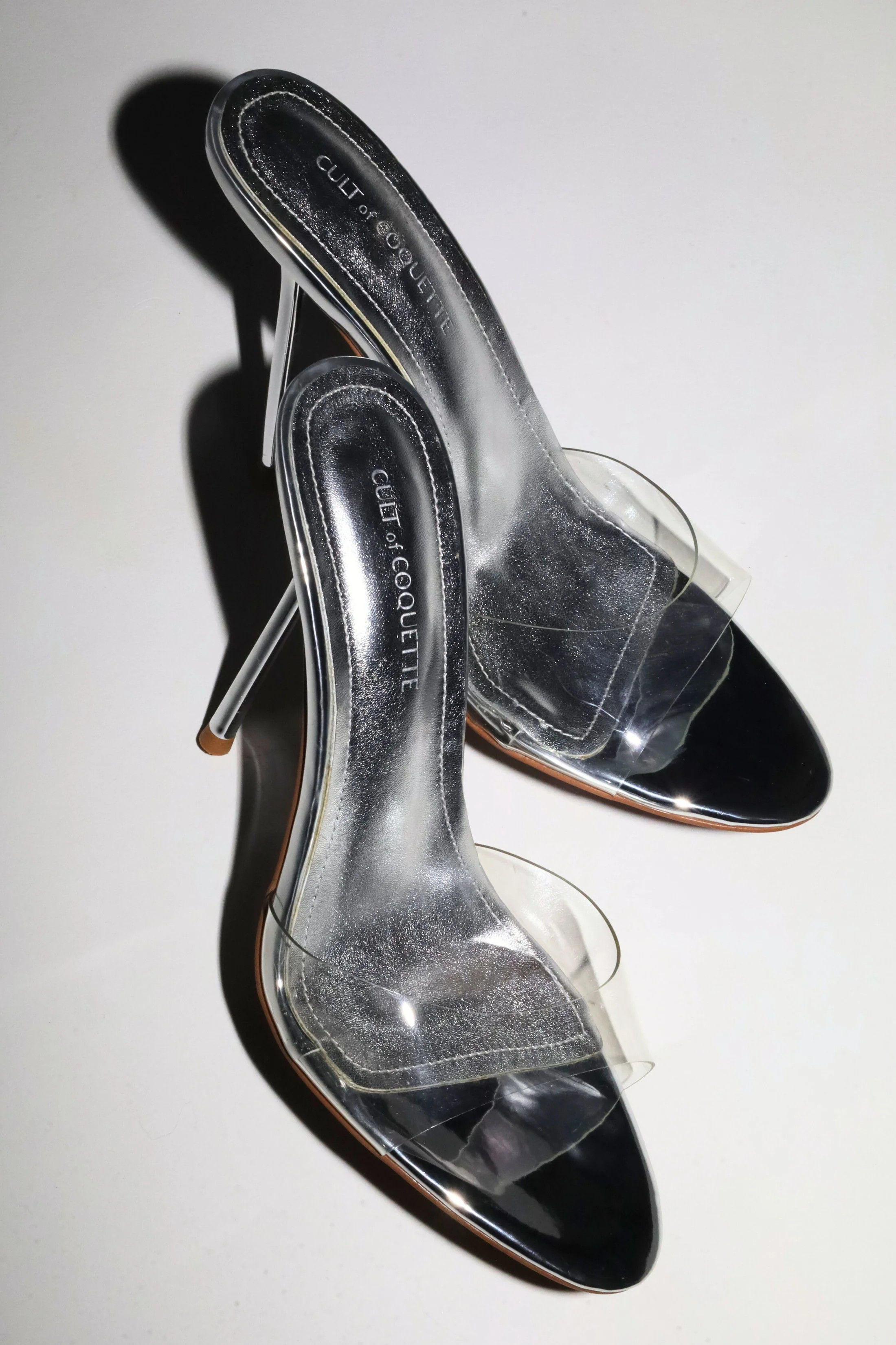 Pia Clear Silver Mules 120 mm | CULT OF COQUETTE