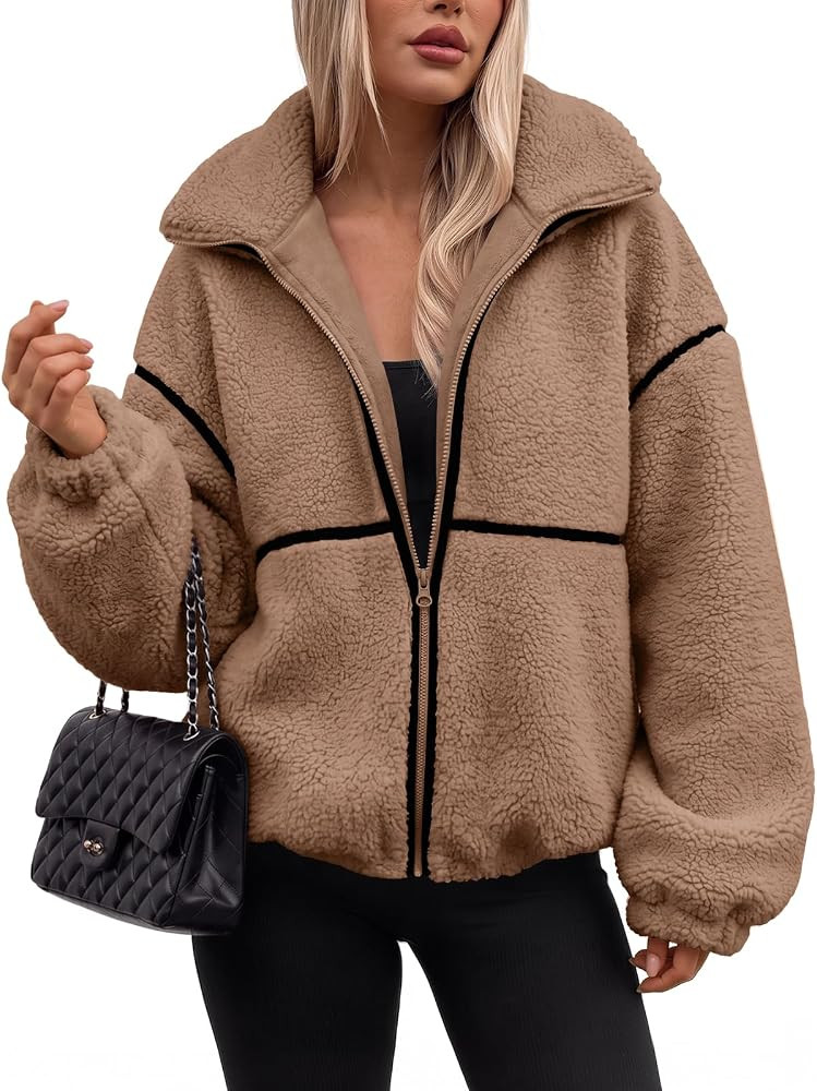 Trendy Queen Womens Sherpa Fleece Jacket Zip Up Oversized Coats | Amazon (US)